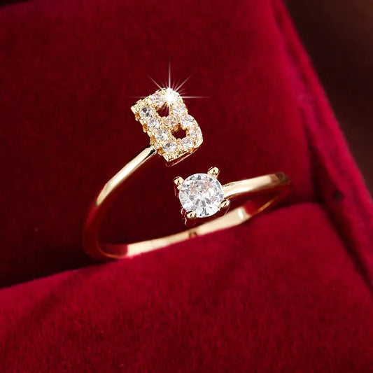 TEMU Hot Sale 26 English Letters Micro Inlaid Zircon Fashion Women's Ring