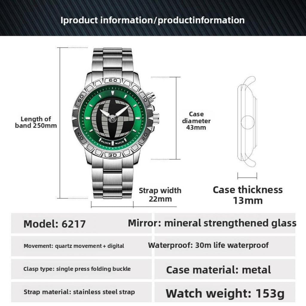 Retro Digital Dual Display Men’s Watch – Dual Movement with Countdown Timer & Quartz Precision
