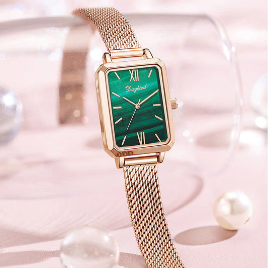 Small Green Square Malachite Texture Women's Watch