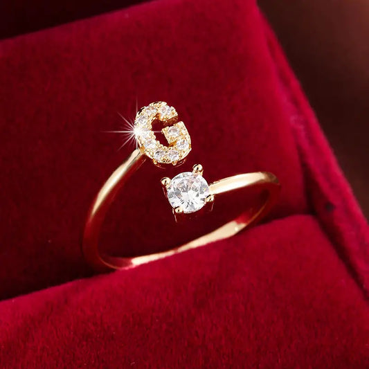 TEMU Hot Sale 26 English Letters Micro Inlaid Zircon Fashion Women's Ring