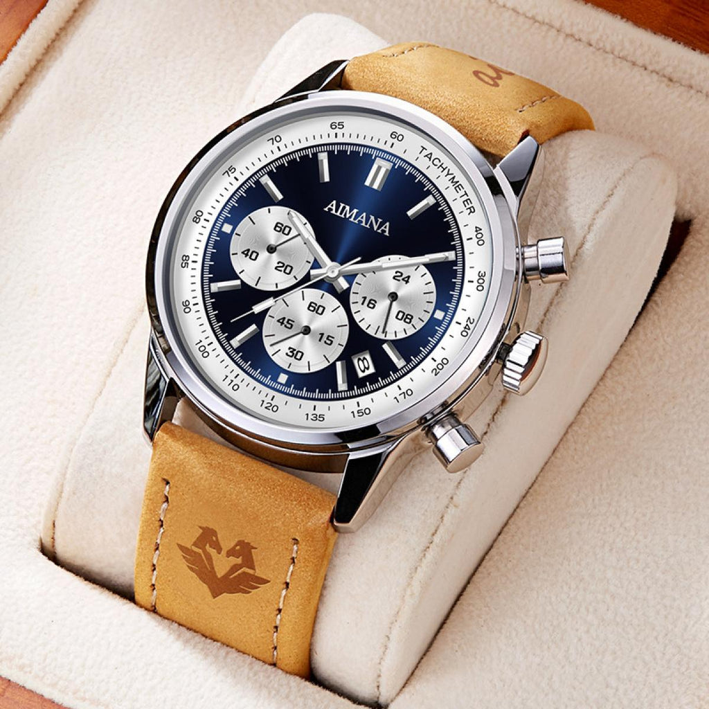 Swiss Luxury Men’s Multifunctional Quartz Watch – Waterproof, Luminous Leather Strap Design