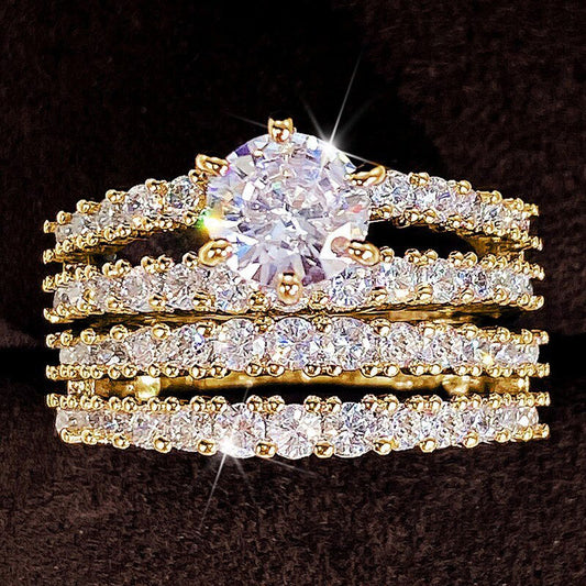 New Hollow Double Layer Zircon Engagement Ring for Women