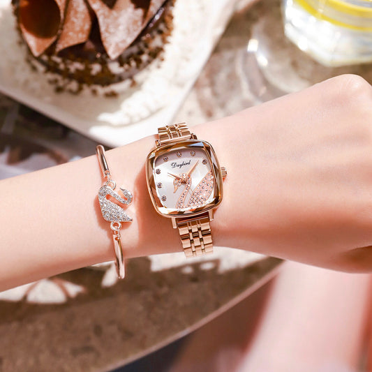 Little Swan Internet Celebrity Women's Watch Small Square Watch Steel Band Japanese Movement Waterproof Watch