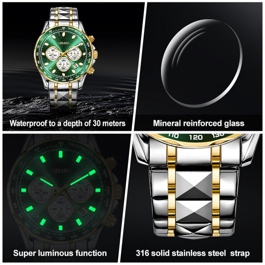 Swiss Luxury Men’s Mirror Watch – Waterproof Luminous Multifunction Quartz Chronograph