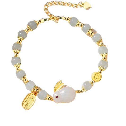 girls' sterling silver jade rabbit and nephrite jade bracelet