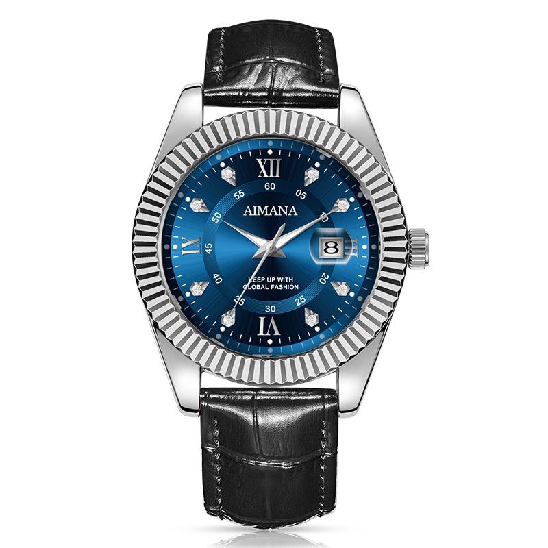 Swiss Luxury Men’s Quartz Business Watch – Leather Strap, Luminous Dial & Calendar Function