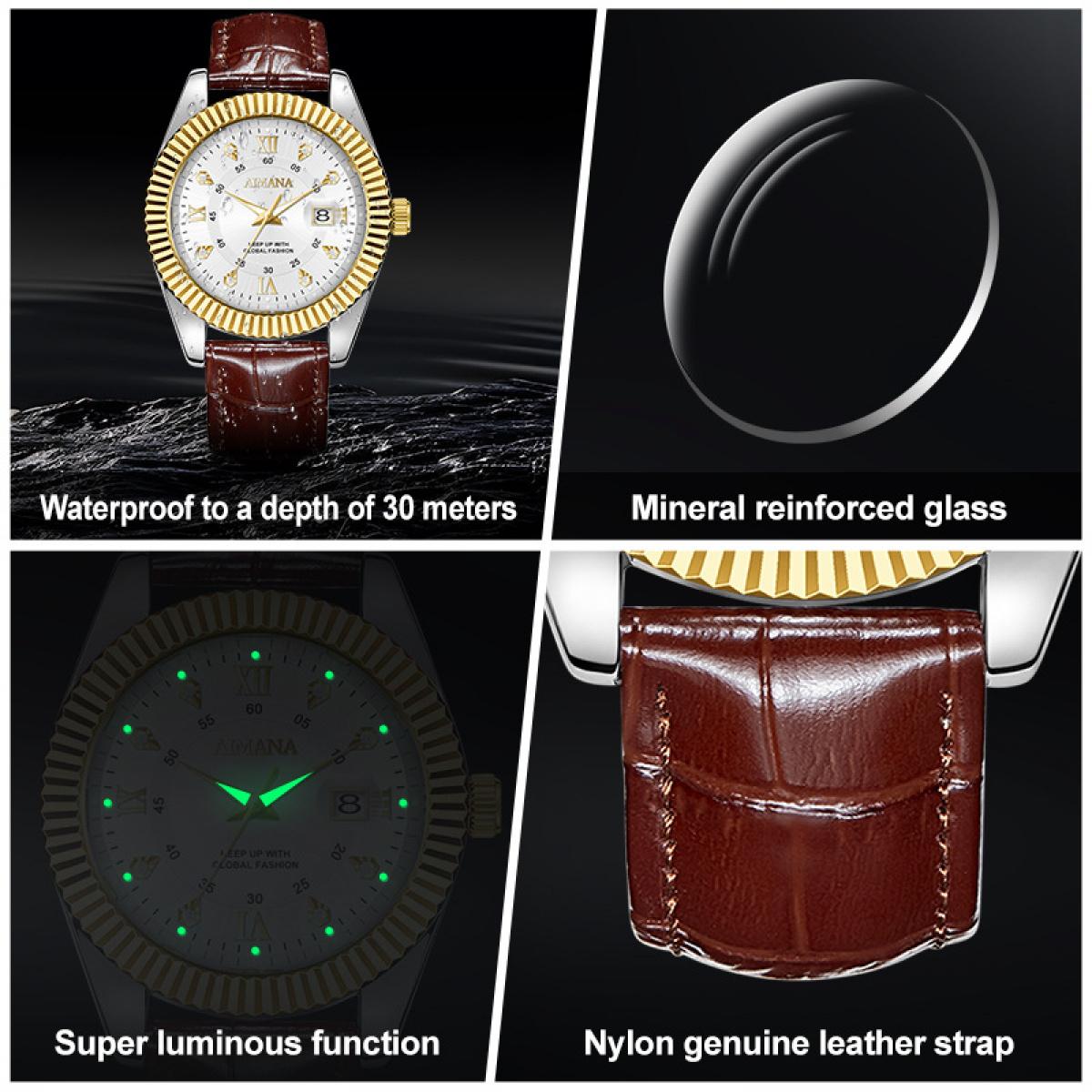 Swiss Luxury Men’s Quartz Business Watch – Leather Strap, Luminous Dial & Calendar Function